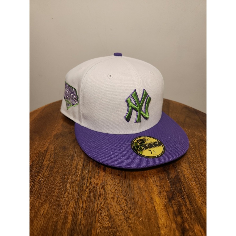 New York Yankees Hat Mens 7 1/8 White Purple New Era 59FIFTY 2000 World Series